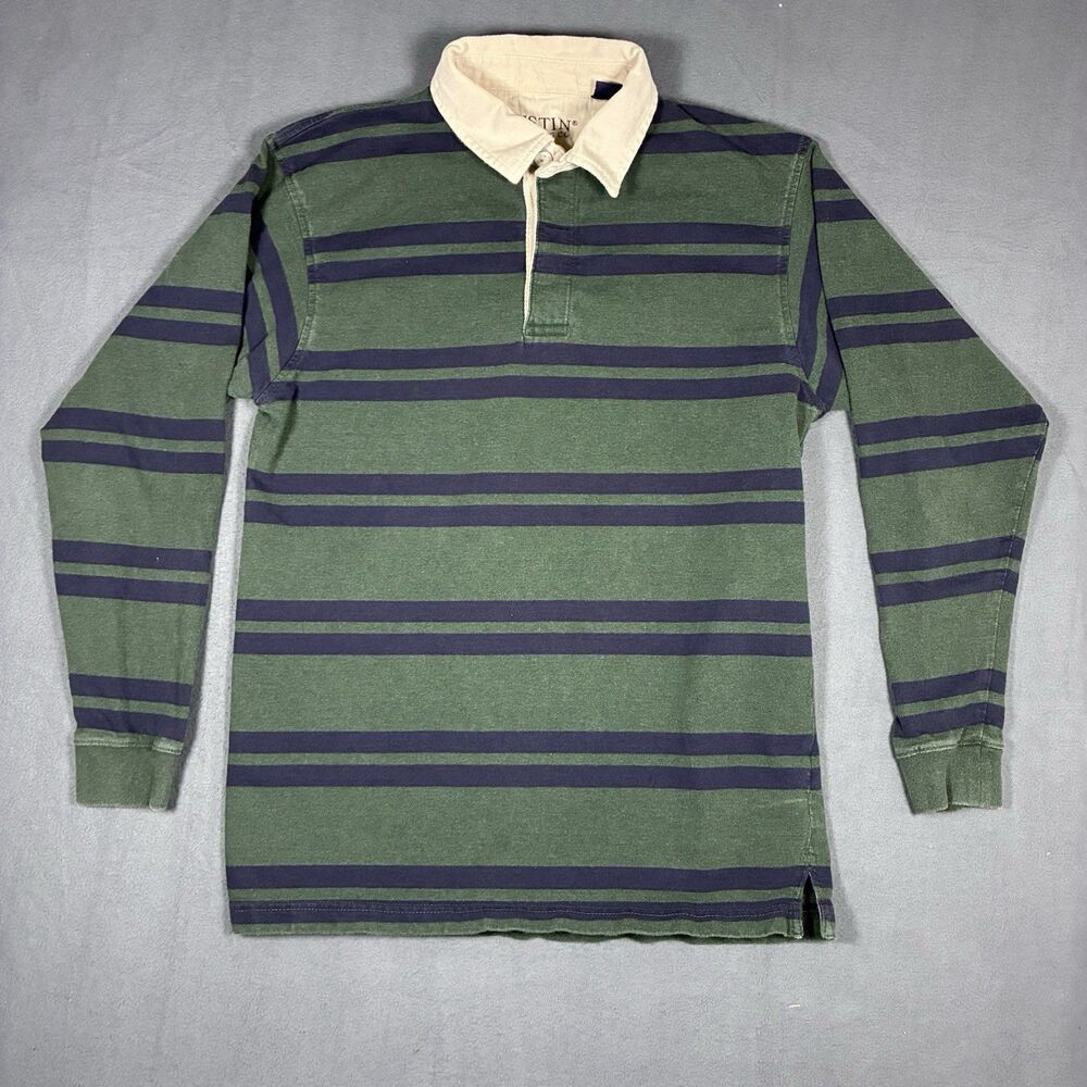 Austin Polo Shirt Mens S Green Blue Stripe Generations Rugby Long Sleeve Casual